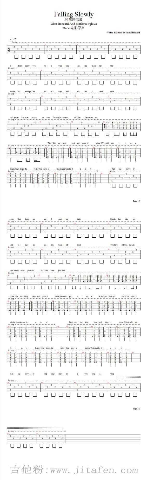 falling slowly 电影Once插曲 吉他谱