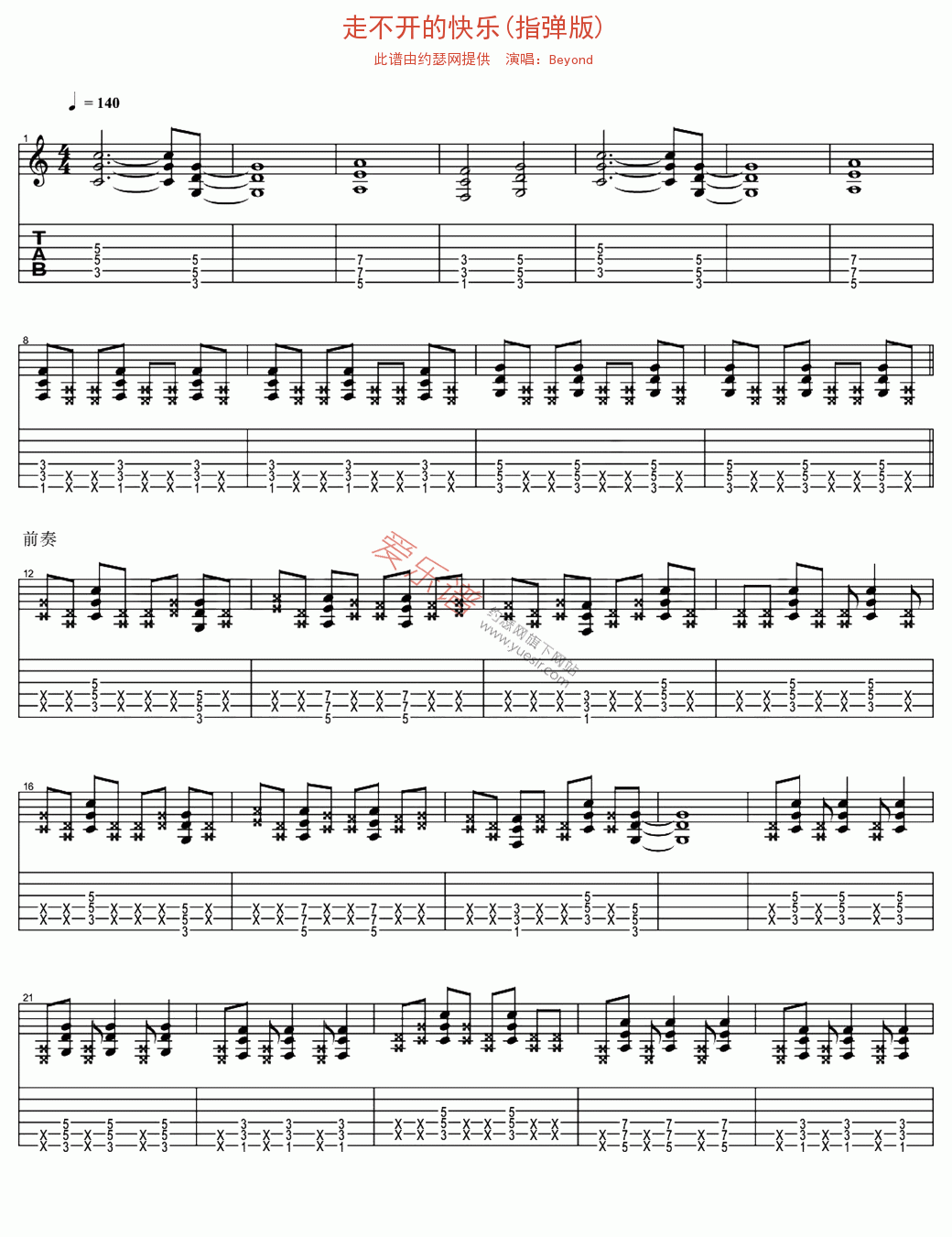 Beyond《走不开的快乐(指弹版)》 吉他谱