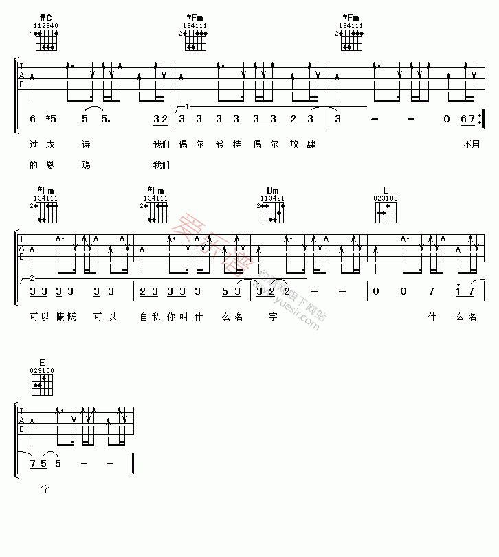 张靓颖、李慧珍《你叫什么名字》 吉他谱