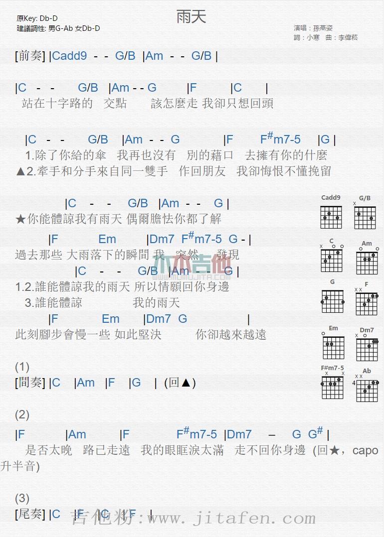 雨天 吉他谱