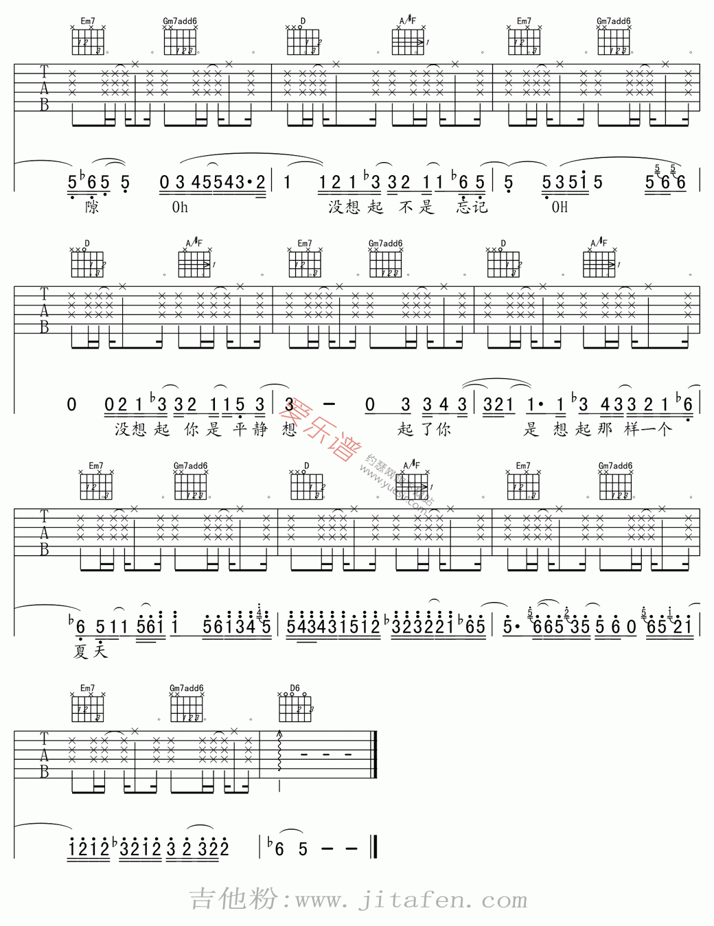 孙燕姿《一样的夏天》 吉他谱