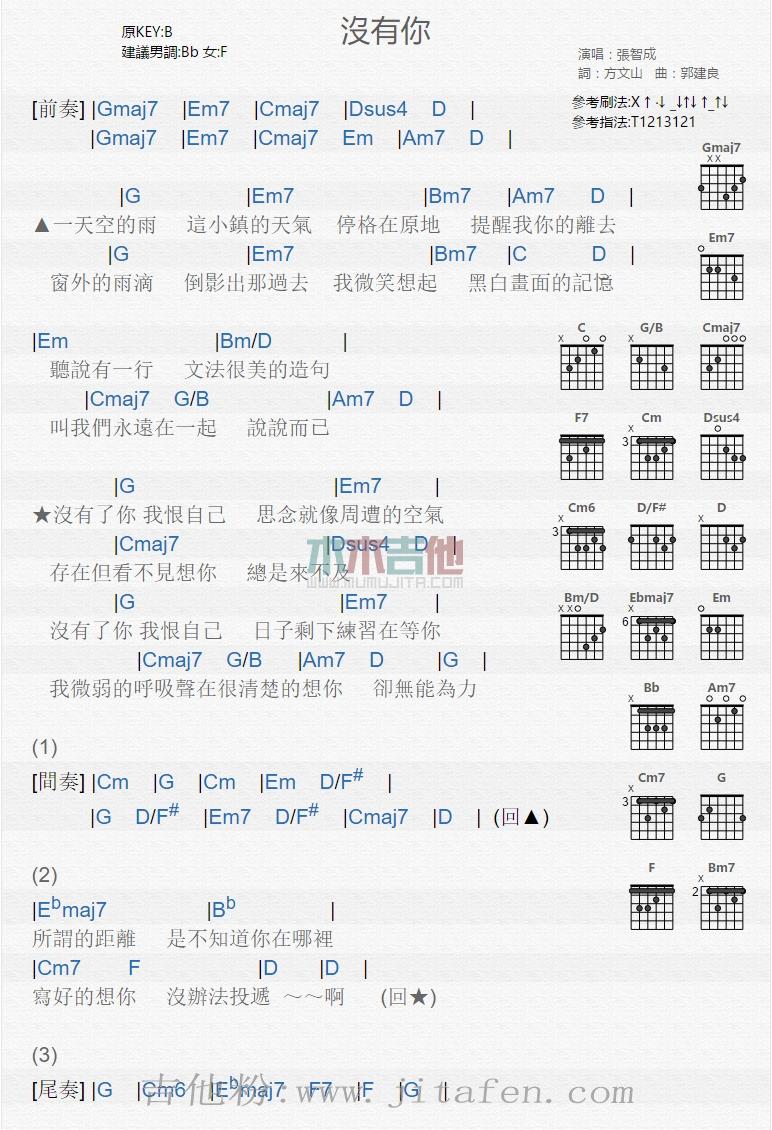 没有你 吉他谱