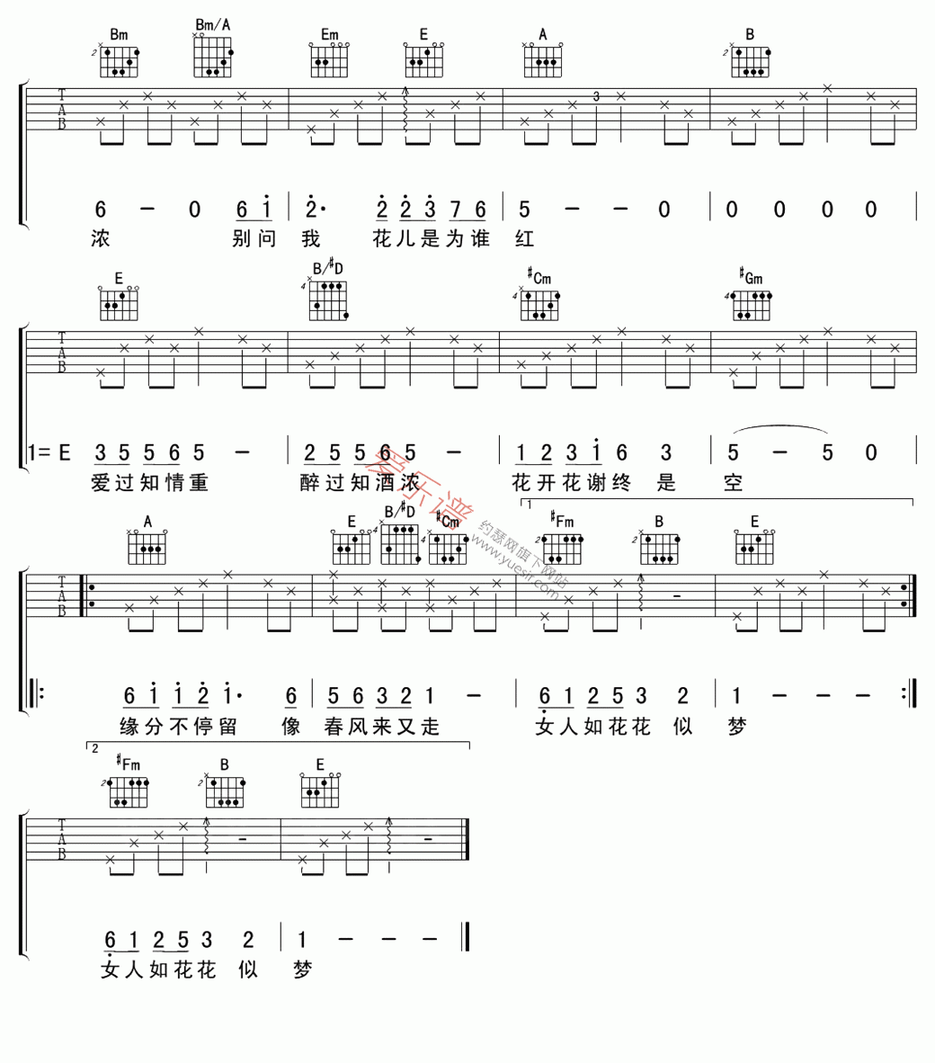 梅艳芳《女人花(高清版)》 吉他谱