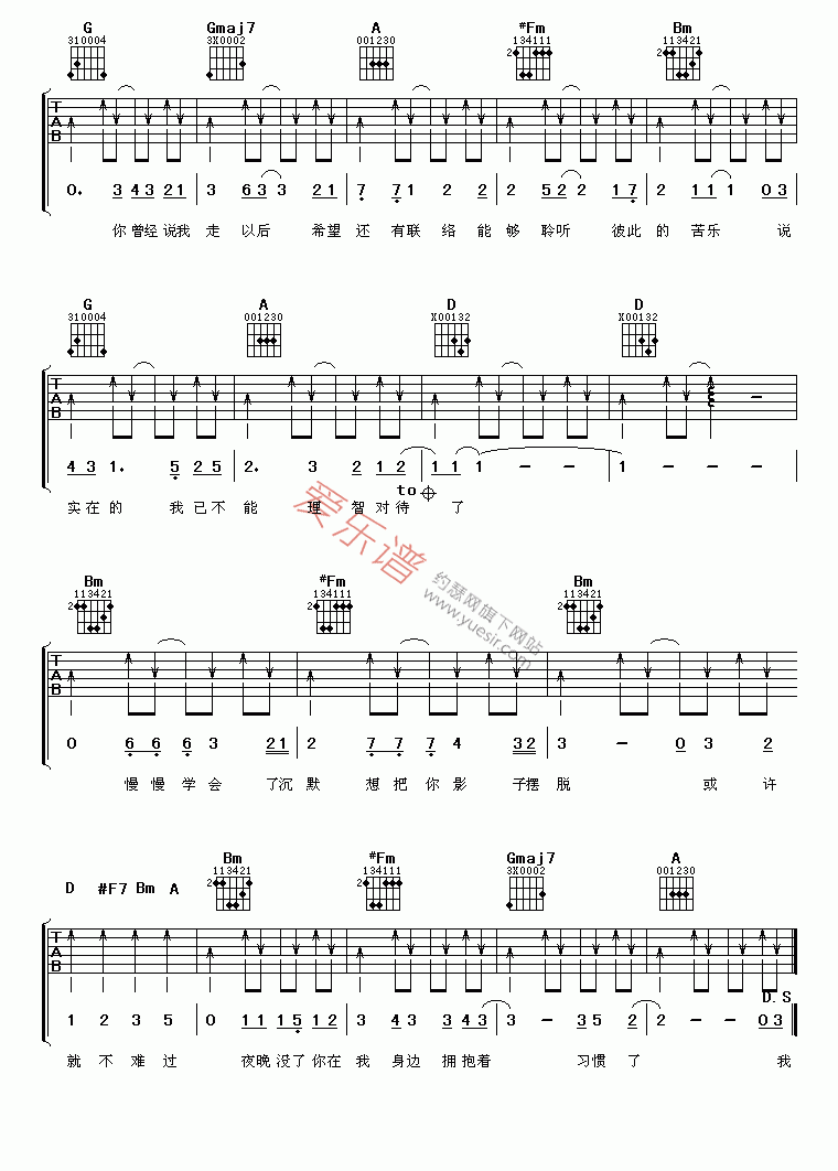 张靓颖《我走以后》 吉他谱