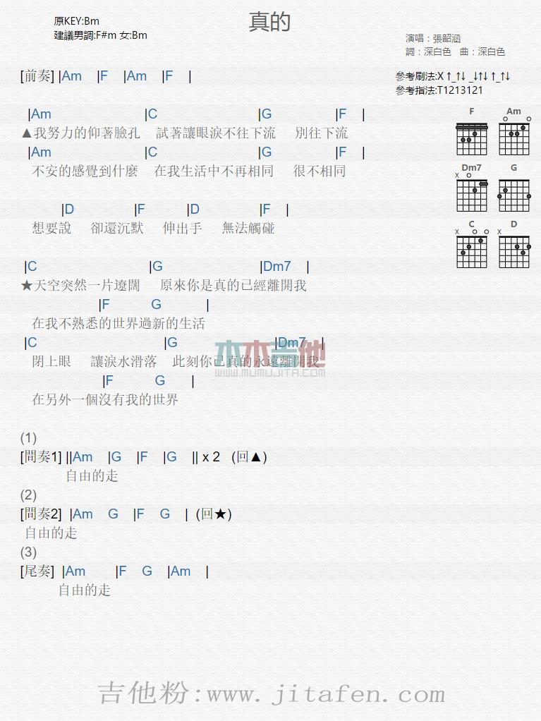 真的 吉他谱