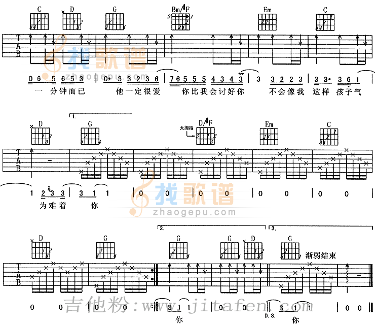 他一定很爱你-阿杜 吉他谱