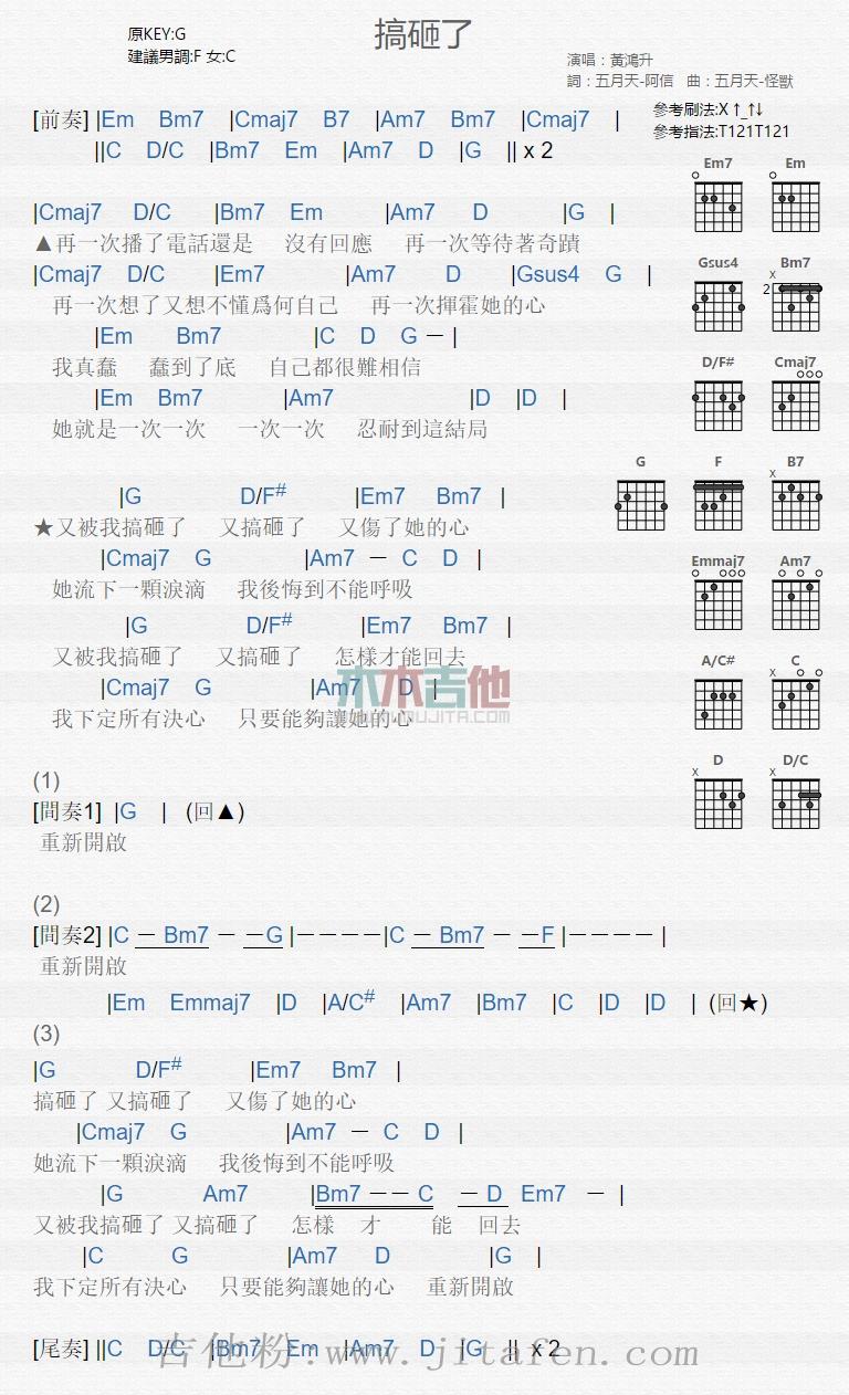 搞砸了 吉他谱