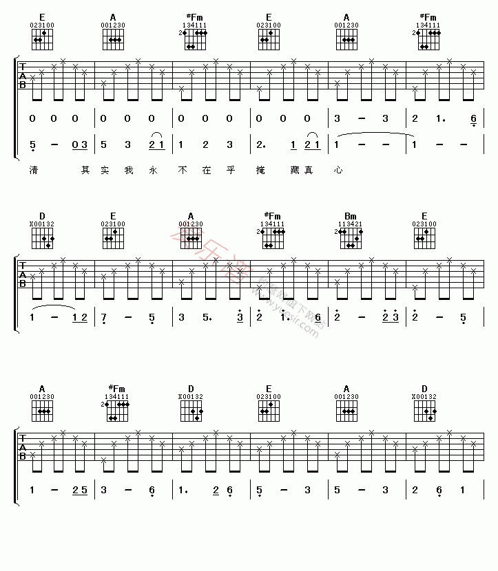 童安格《其实你不懂我的心》 吉他谱