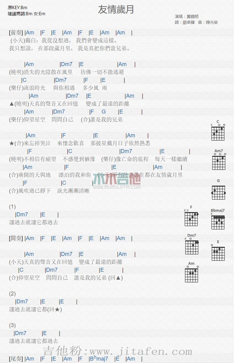 友情岁月 吉他谱