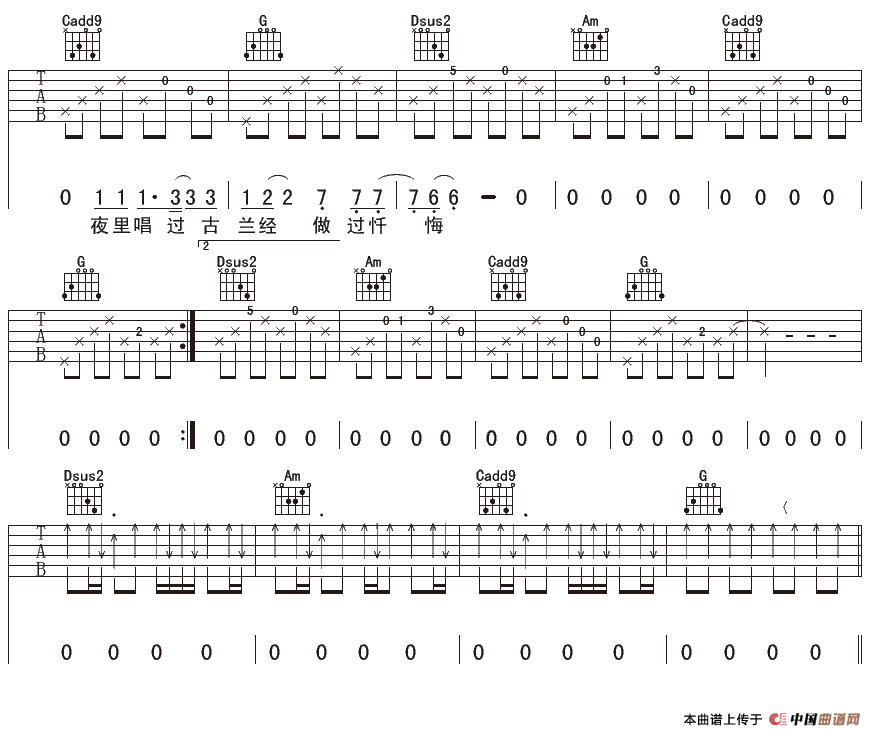 西北偏北 吉他谱