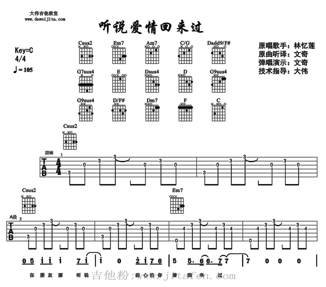 听说爱情回来过 吉他谱