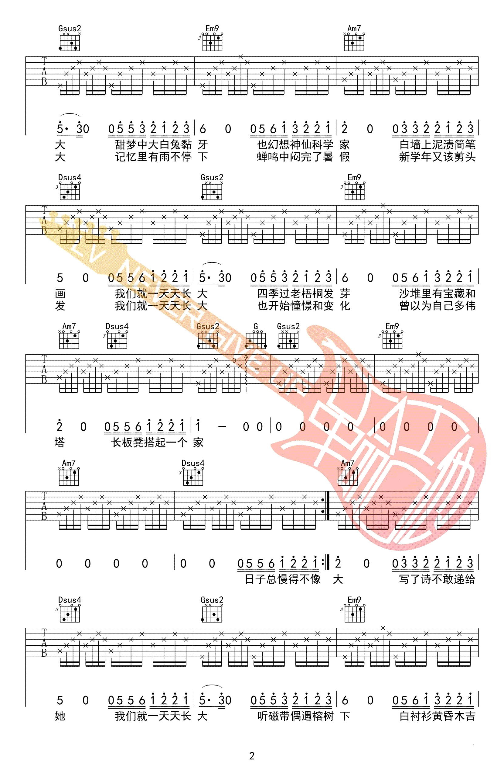 儿时吉他谱_刘昊霖《儿时》吉他弹唱图谱 吉他谱