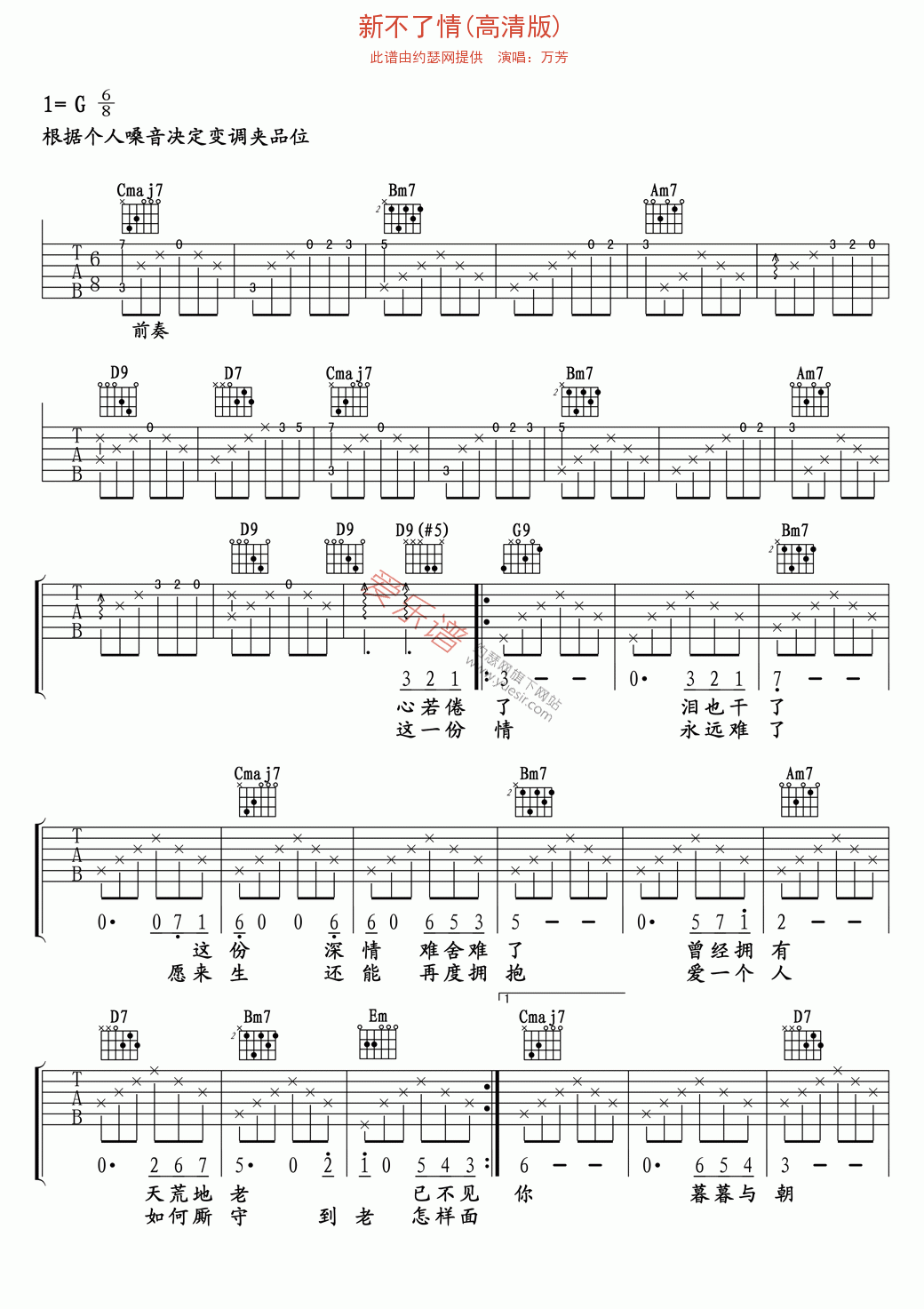 万芳《新不了情(高清版)》 吉他谱