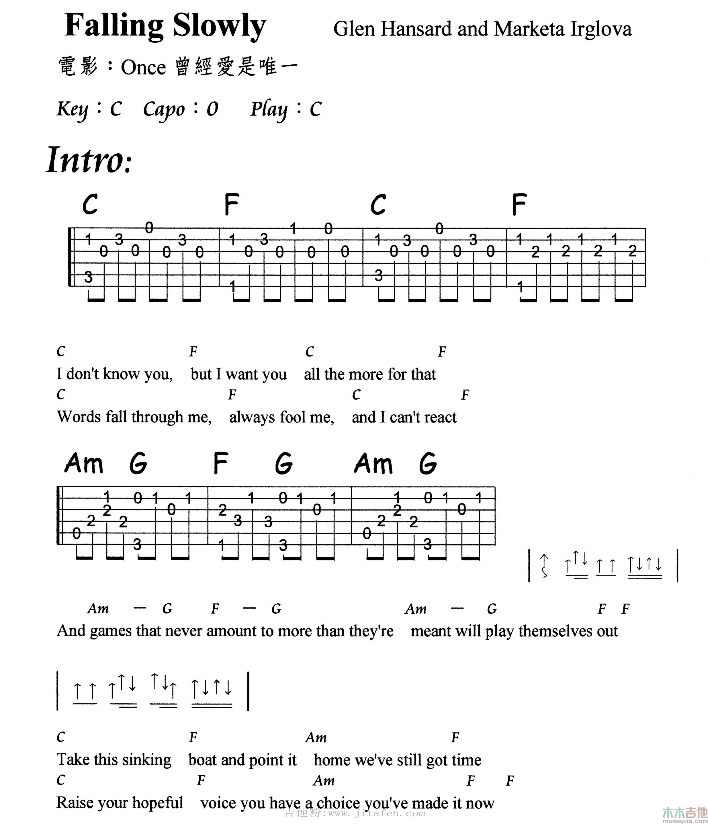 Falling Slowly 吉他谱