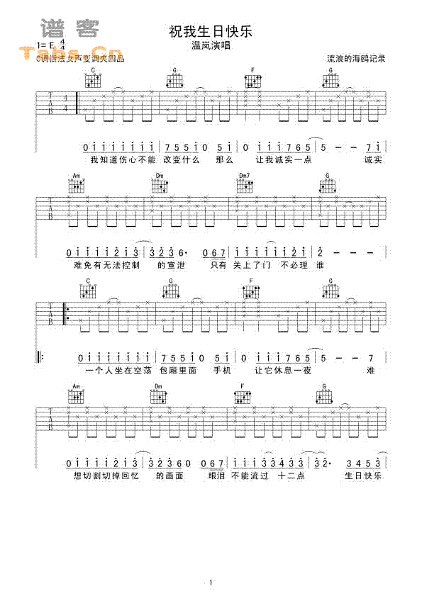 祝我生日快乐 简单版      吉他谱