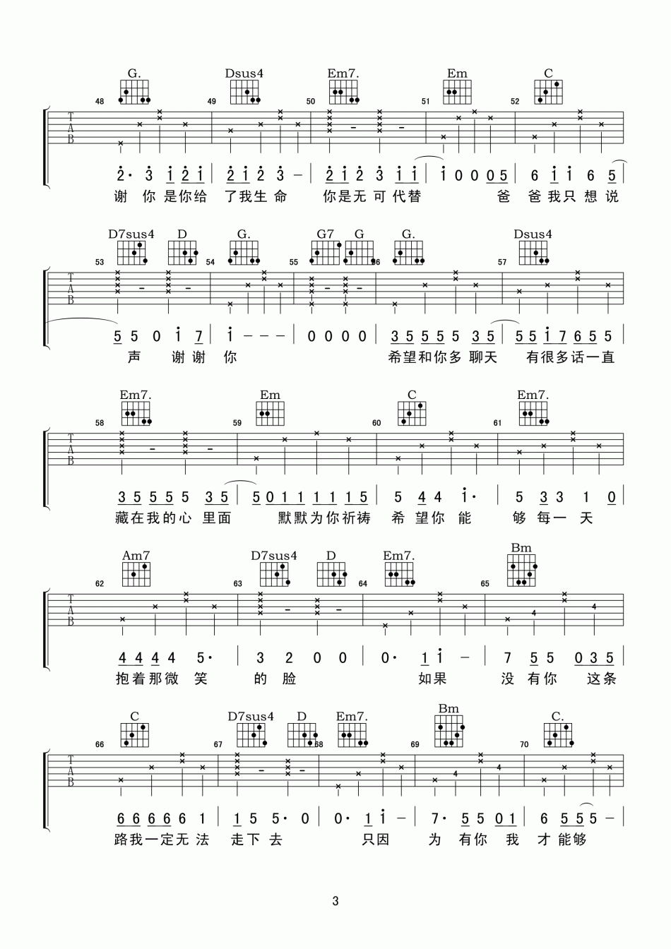 谢谢你 吉他谱