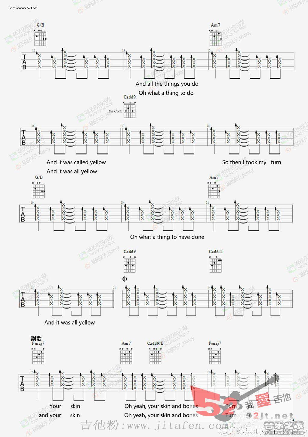 Yellow Nancy弹唱演示吉他谱视频 吉他谱