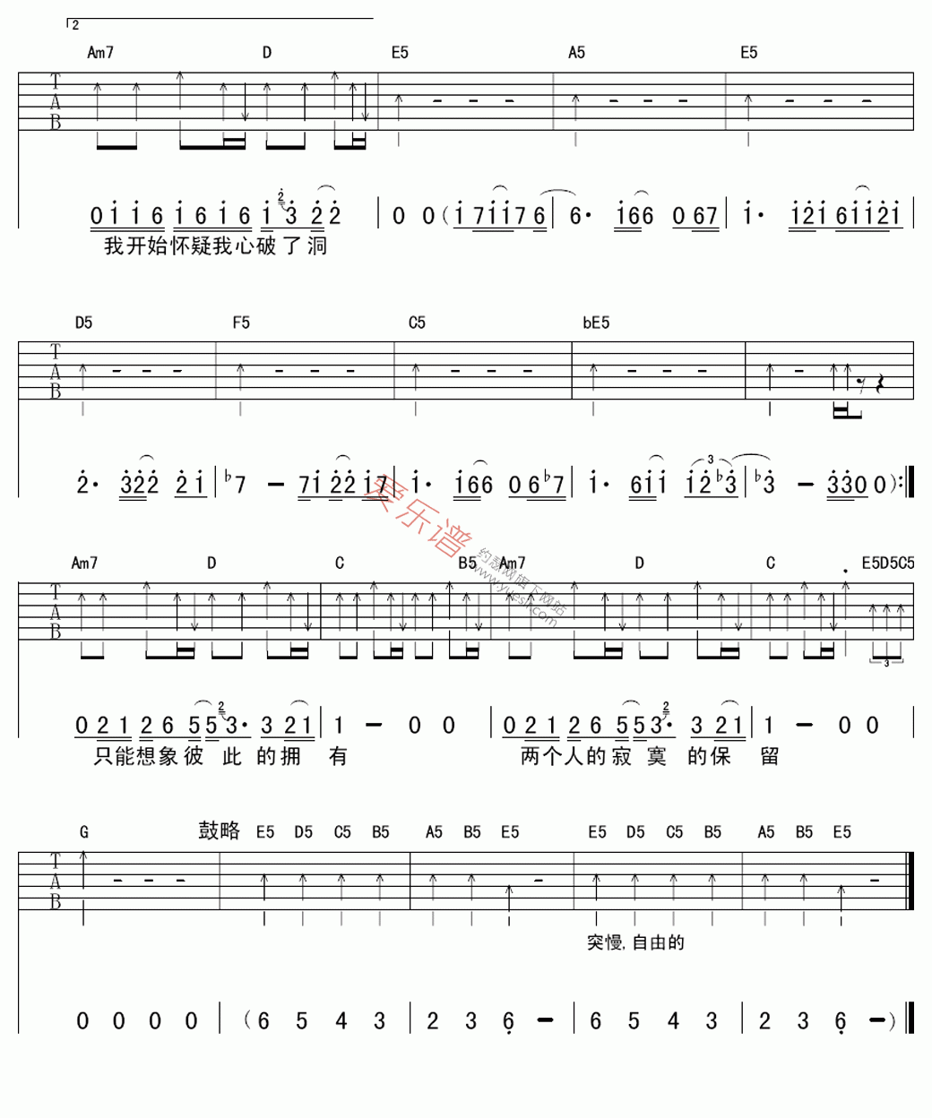 伍佰《两个寂寞》 吉他谱
