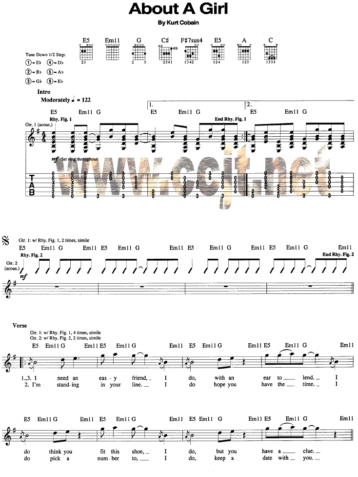 About a girl-Nirvana 吉他谱