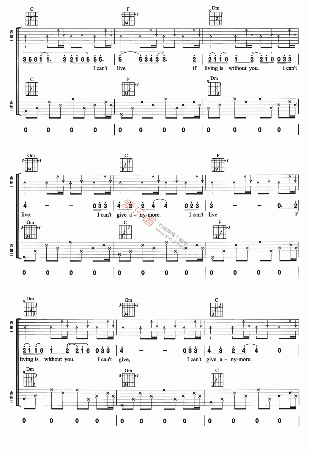 Mariah Carey(玛丽亚·凯莉)《Without You》 吉他谱