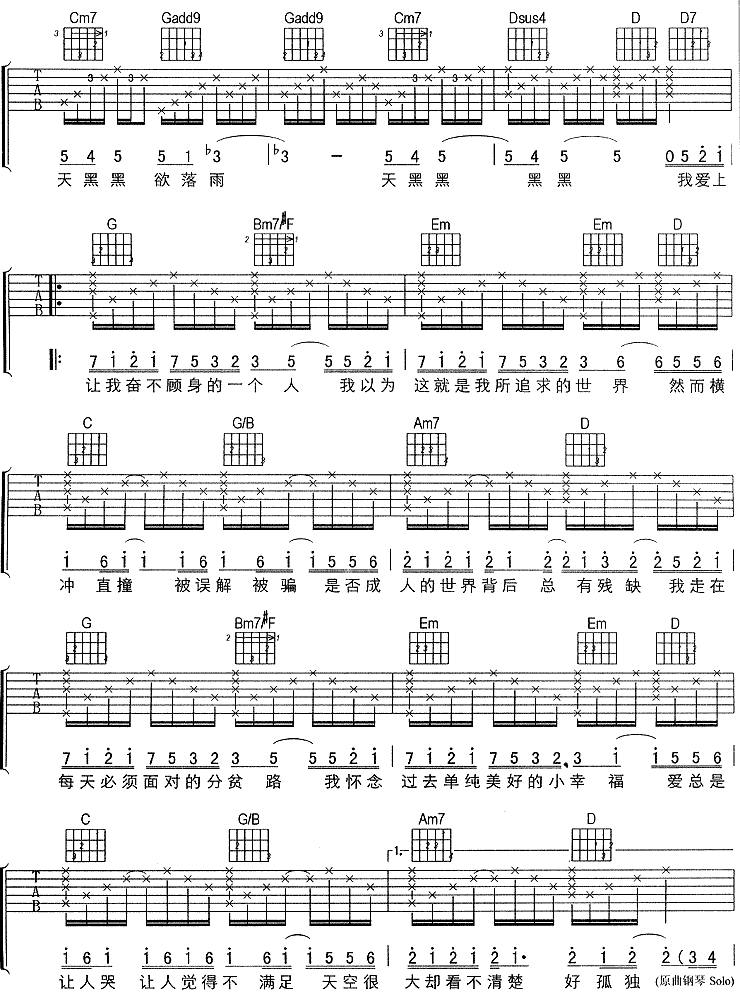 天黑黑 (孙燕姿) 吉他谱