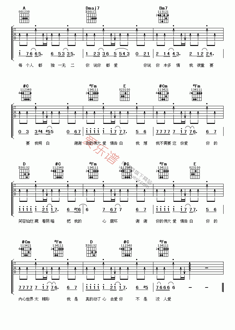 Sara《谢谢你》 吉他谱