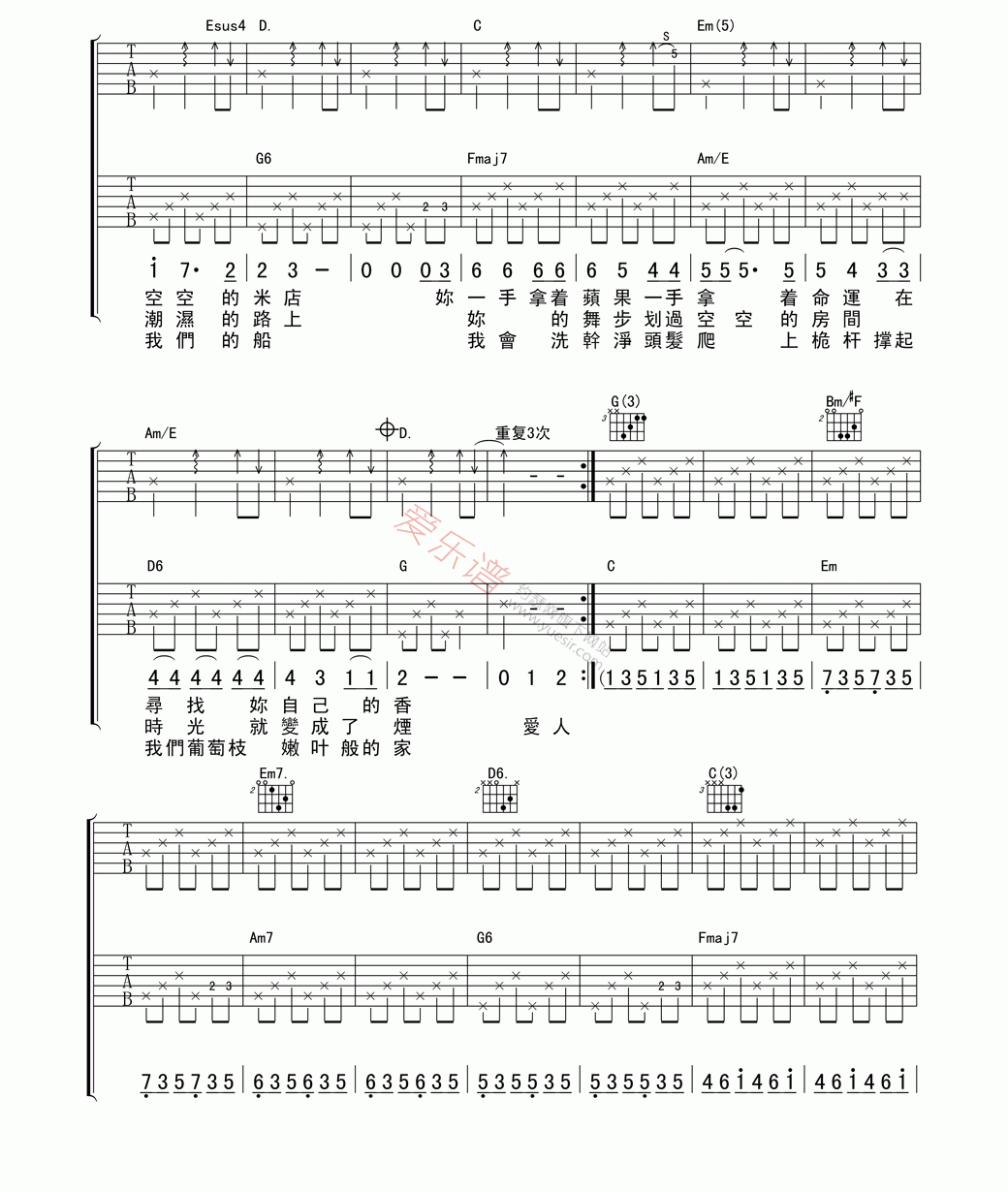 张玮玮《米店》 吉他谱