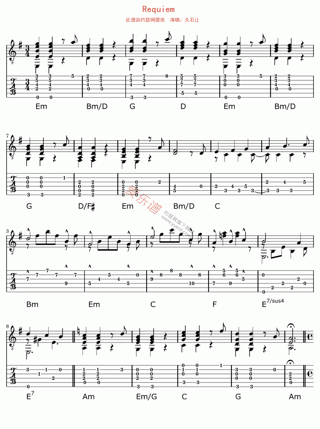 久石让《Requiem》 吉他谱