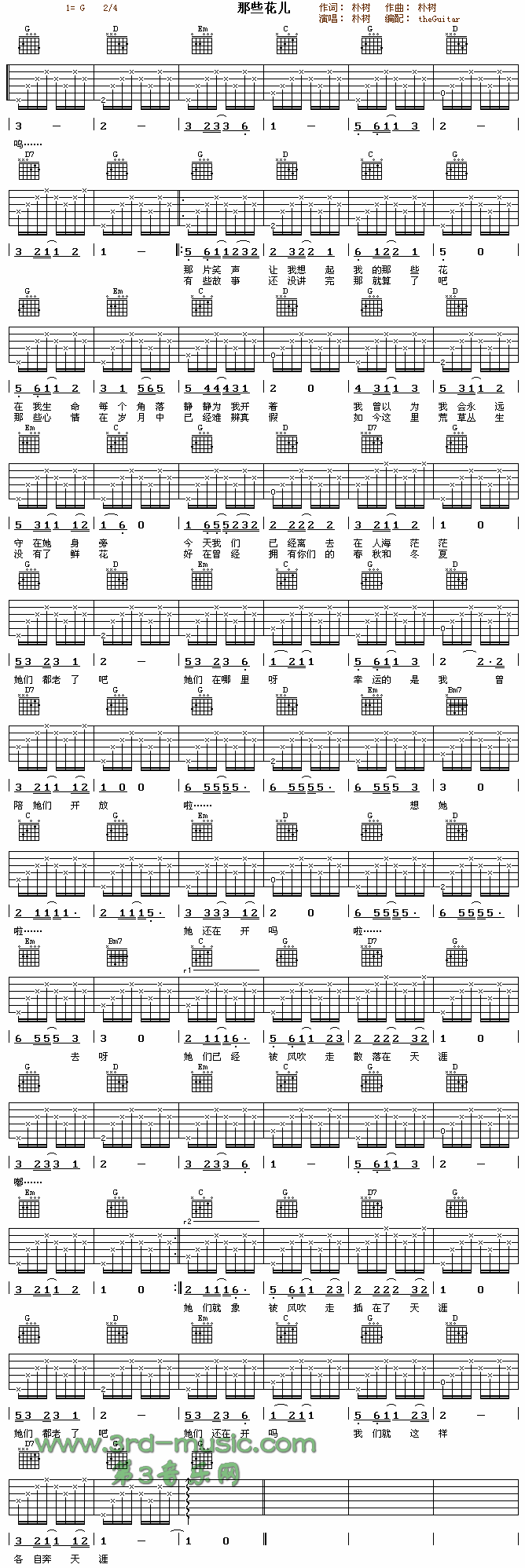 那些花儿(电影《那时花开》片尾曲)吉他谱--电影 吉他谱