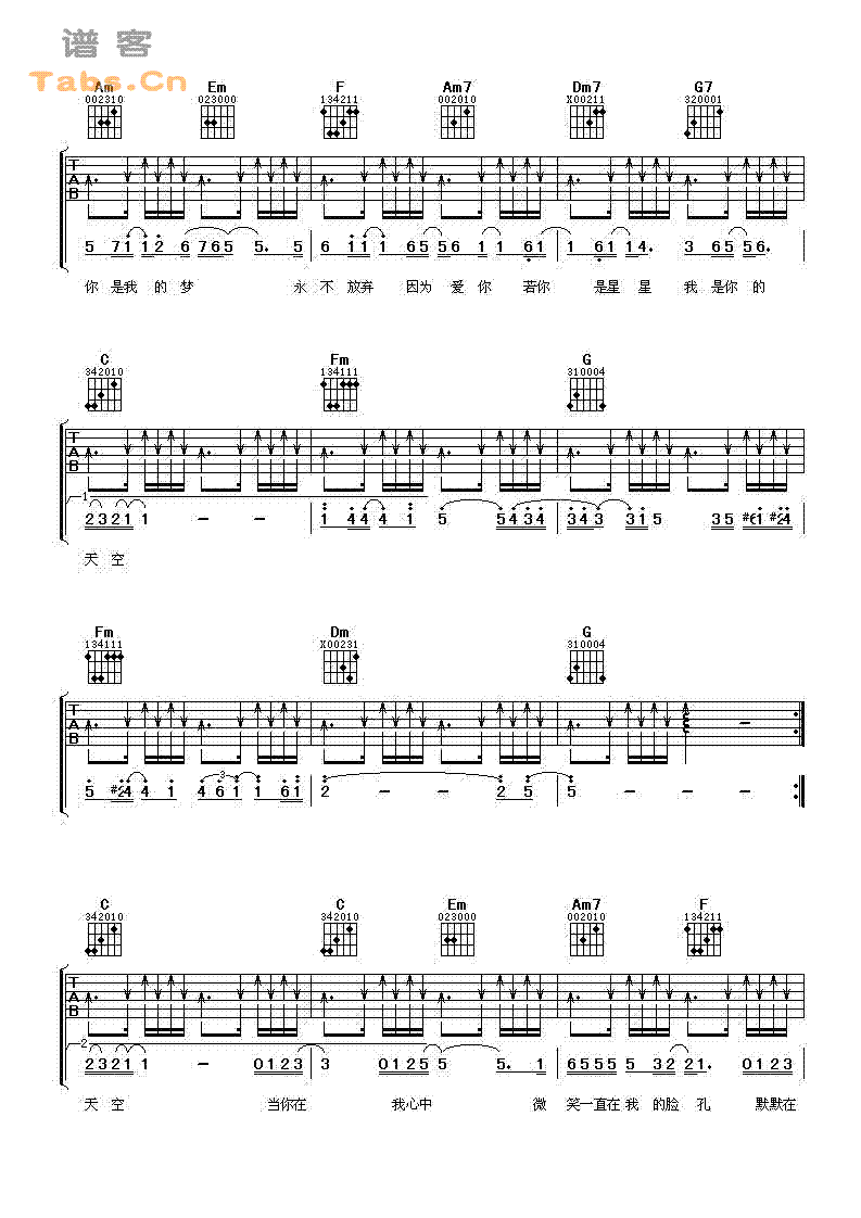 我是你的天空 完美版      吉他谱