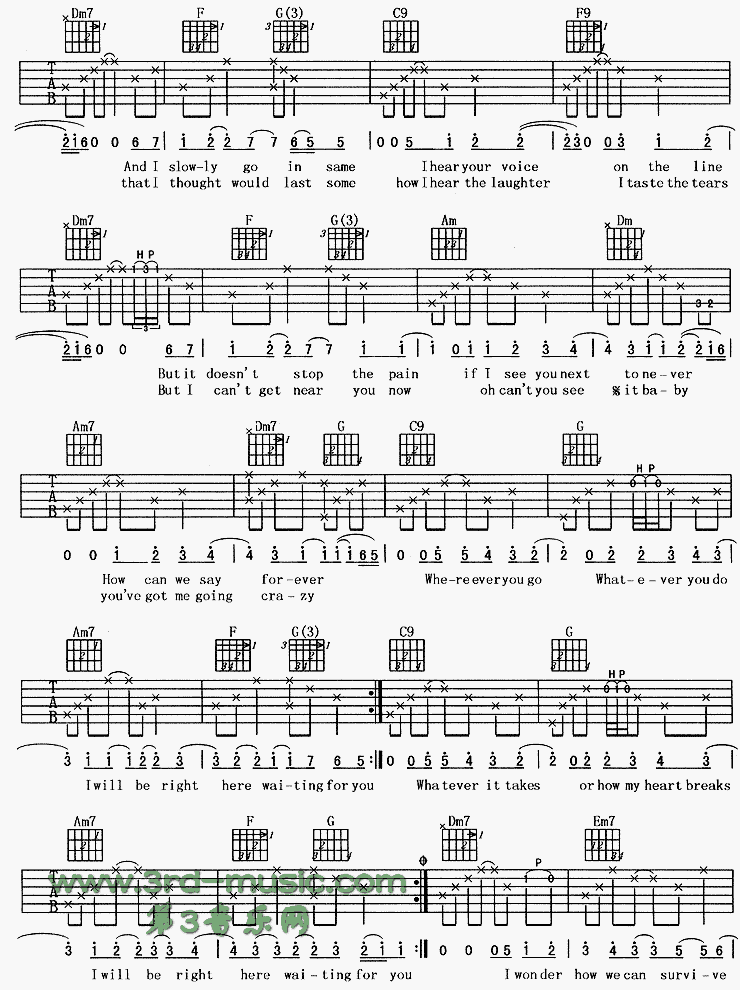 Right Here Waiting(此情可待) 吉他谱
