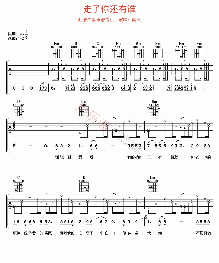 南风《走了你还有谁》 吉他谱