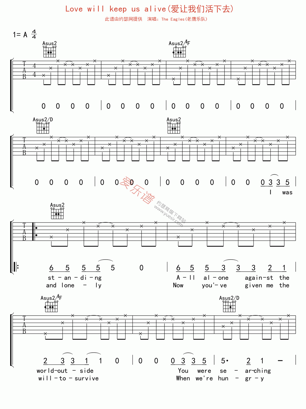 The Eagles(老鹰乐队)《Love will keep us alive(爱让我们活下去)》 吉他谱