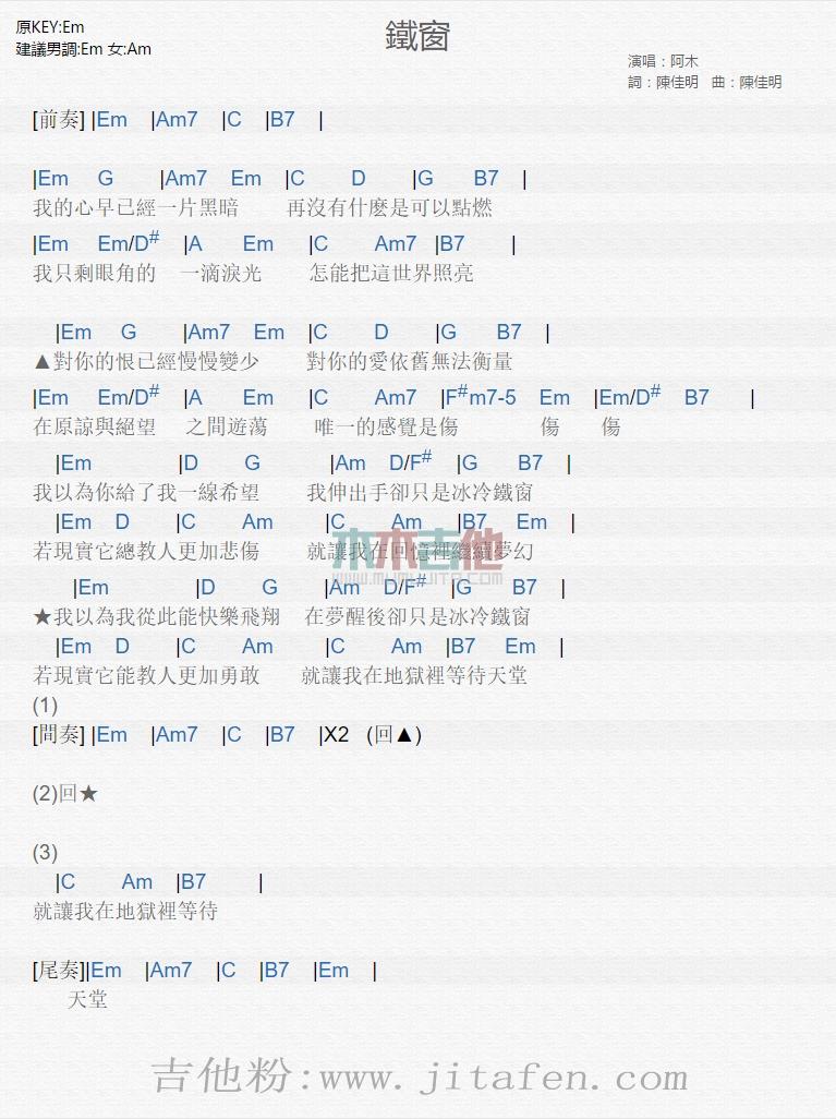 铁窗 吉他谱