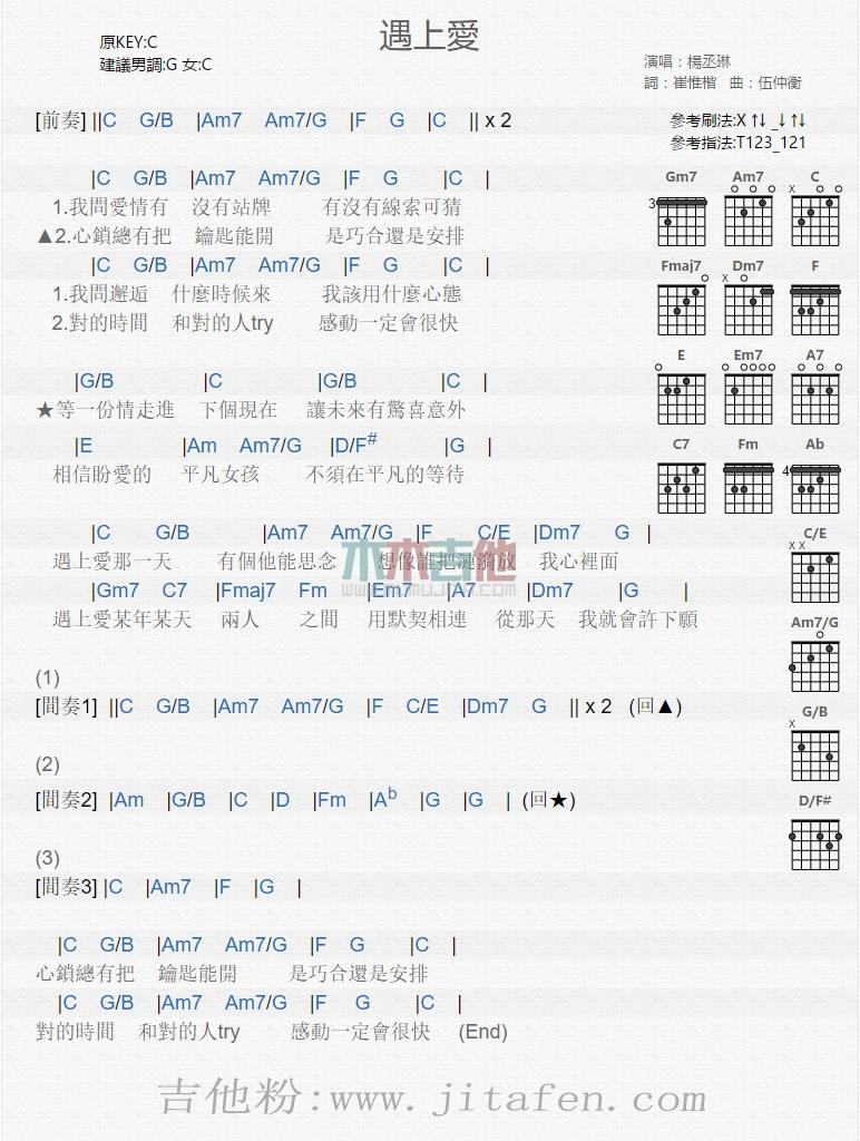 遇上爱 吉他谱