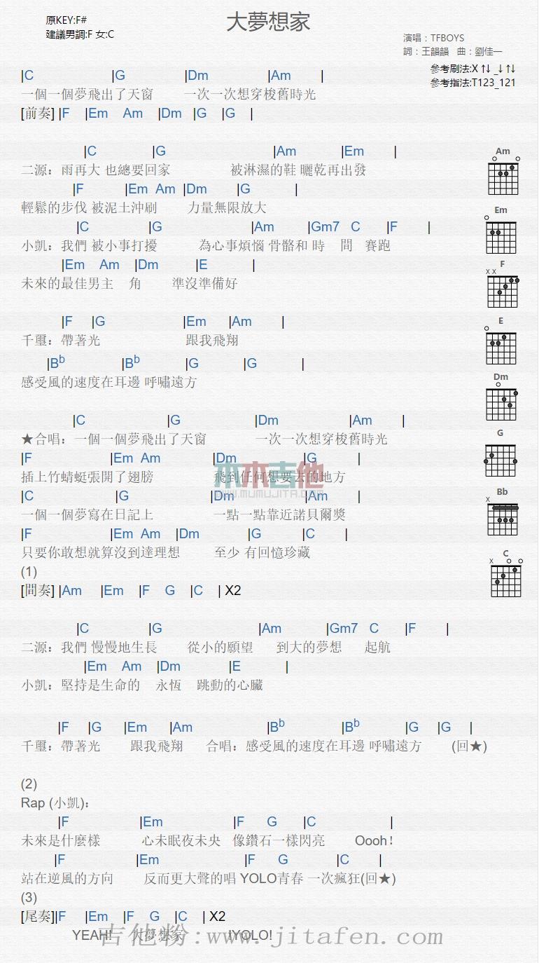 大梦想家 吉他谱