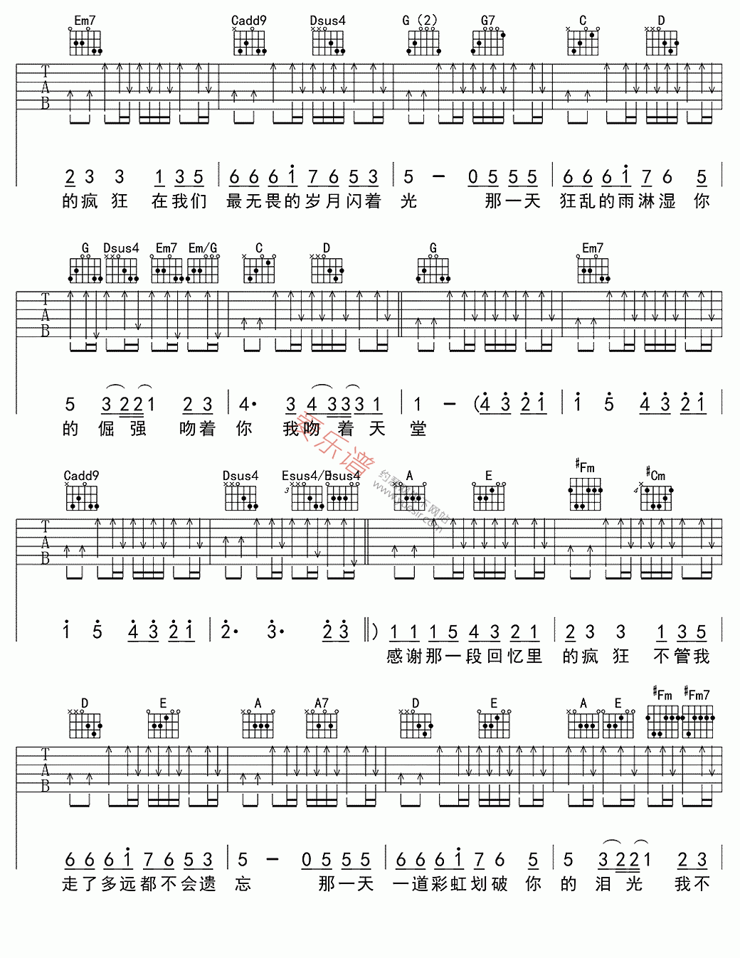 光良《回忆里的疯狂》 吉他谱