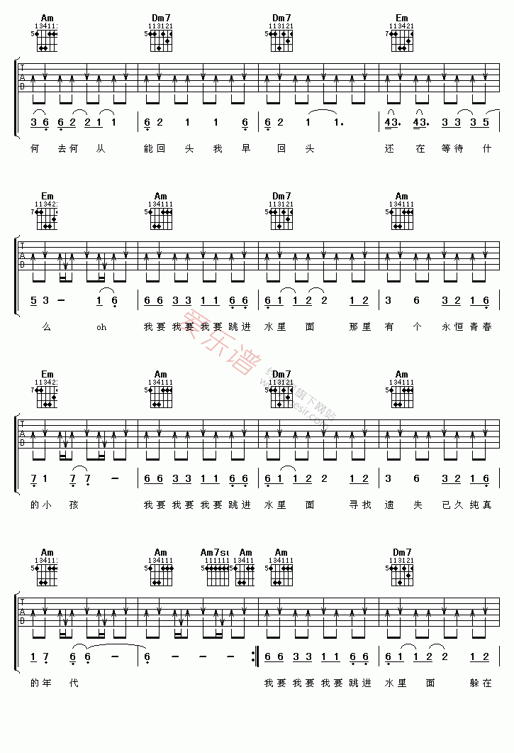 伍佰《纯真年代》 吉他谱