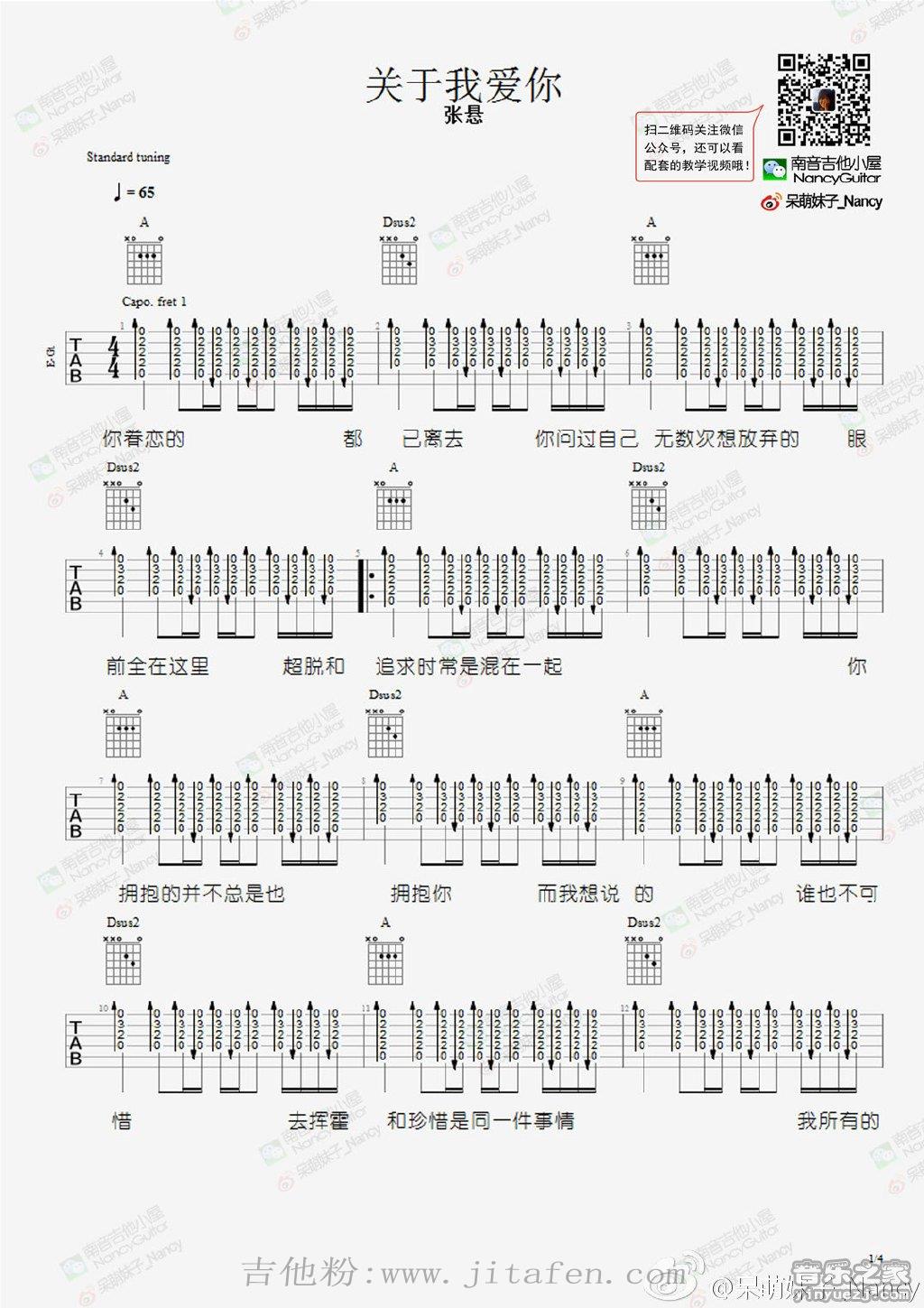关于我爱你(Nancy) 吉他谱