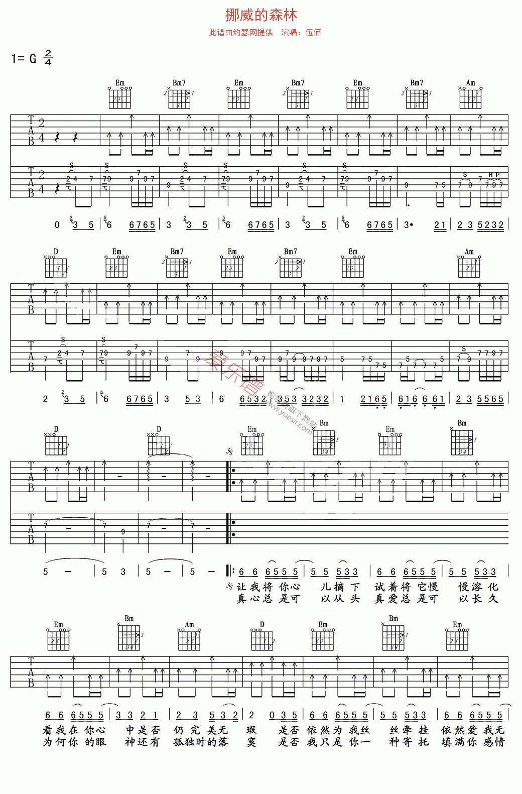 伍佰《挪威的森林》 吉他谱