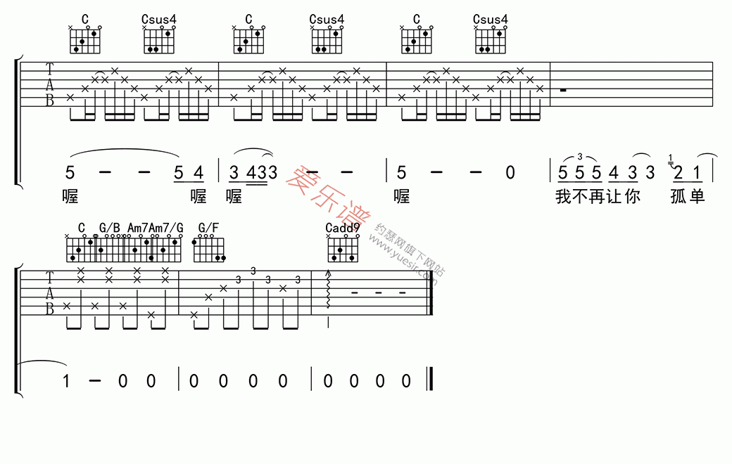 陈升《不再让你孤单》 吉他谱