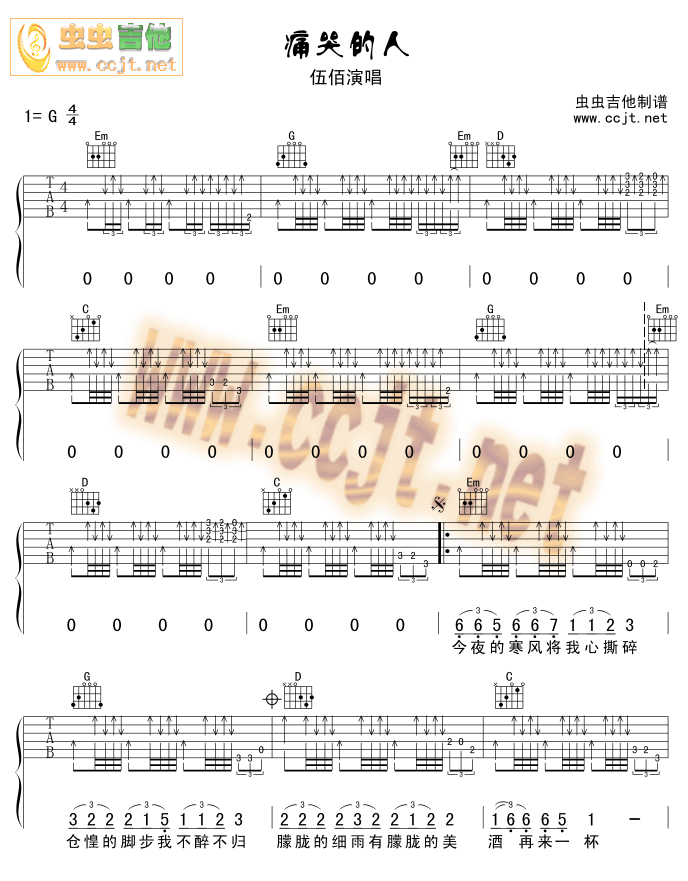 痛哭的人(完整单吉他版) 吉他谱