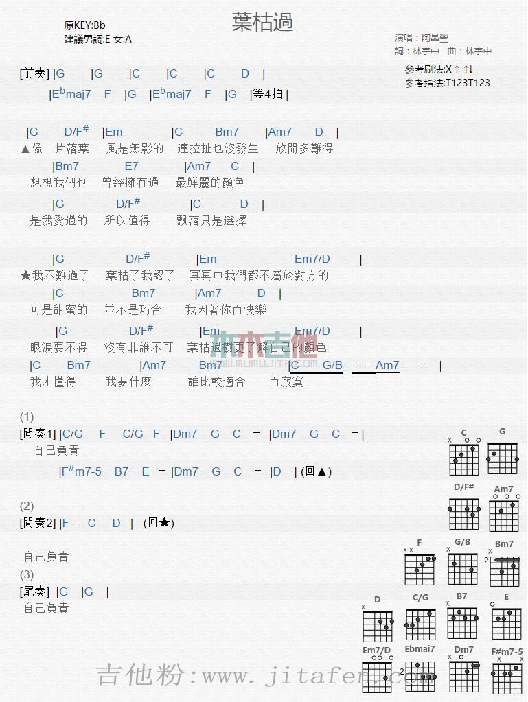 叶枯过 吉他谱