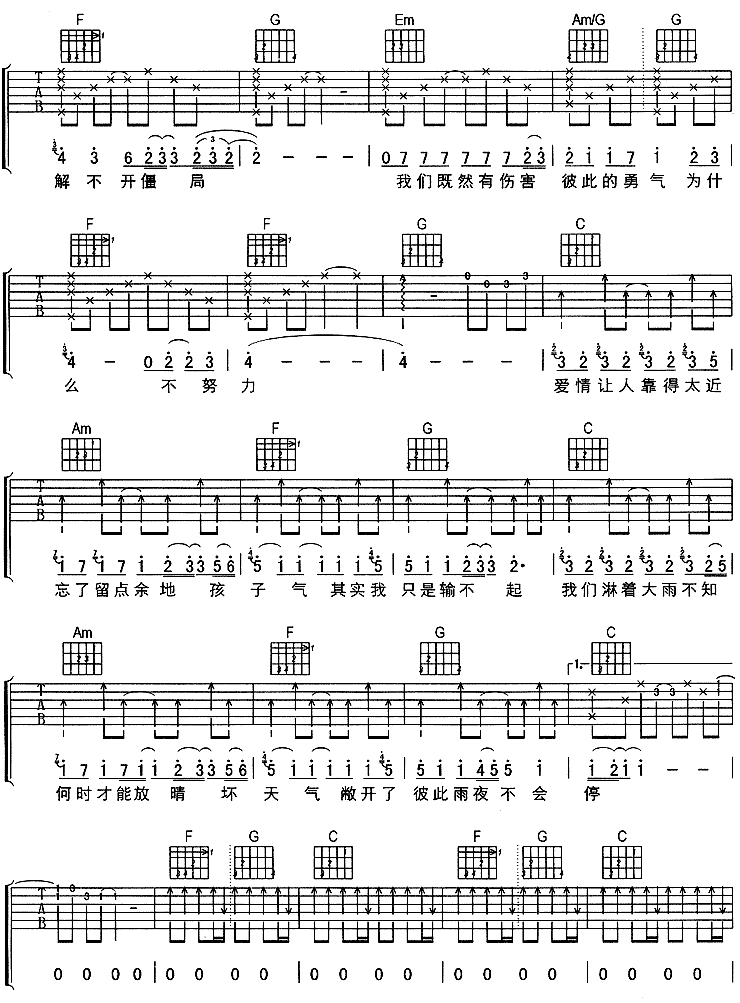 坏天气（孙燕姿） 吉他谱