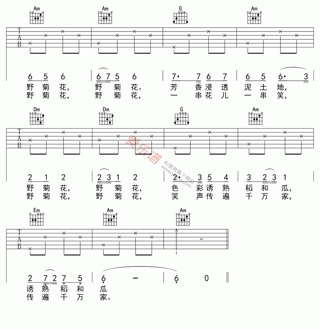 儿歌《野菊花》 吉他谱