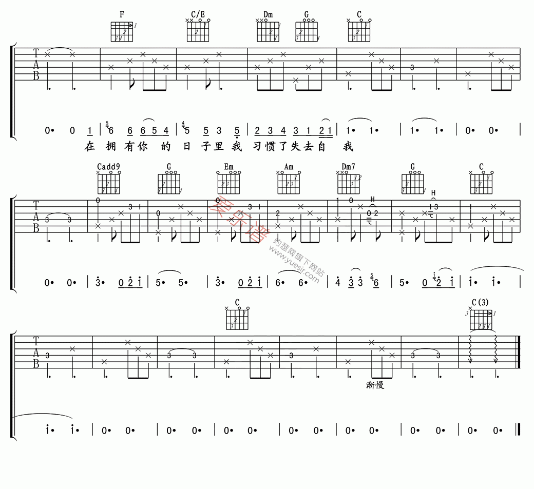许飞《拥有你的日子》 吉他谱