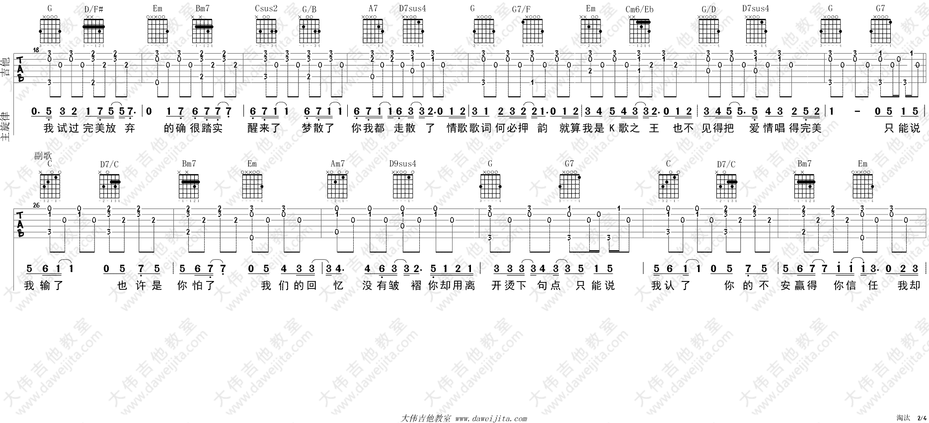 淘汰 吉他谱