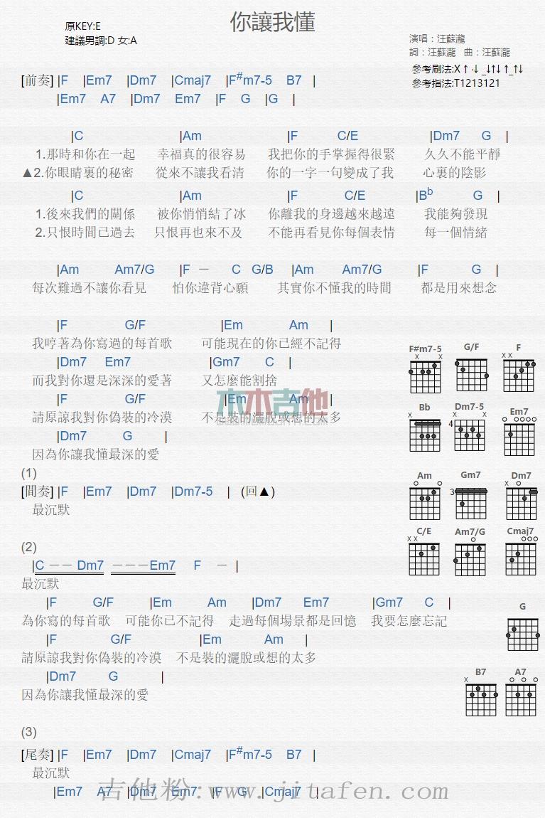 你让我懂 吉他谱