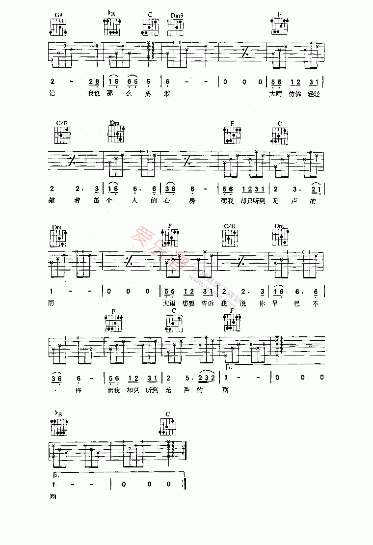 孟庭苇《无声的雨》 吉他谱