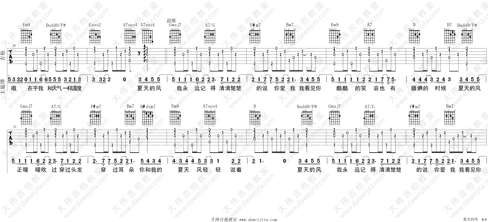 夏天的风 吉他谱